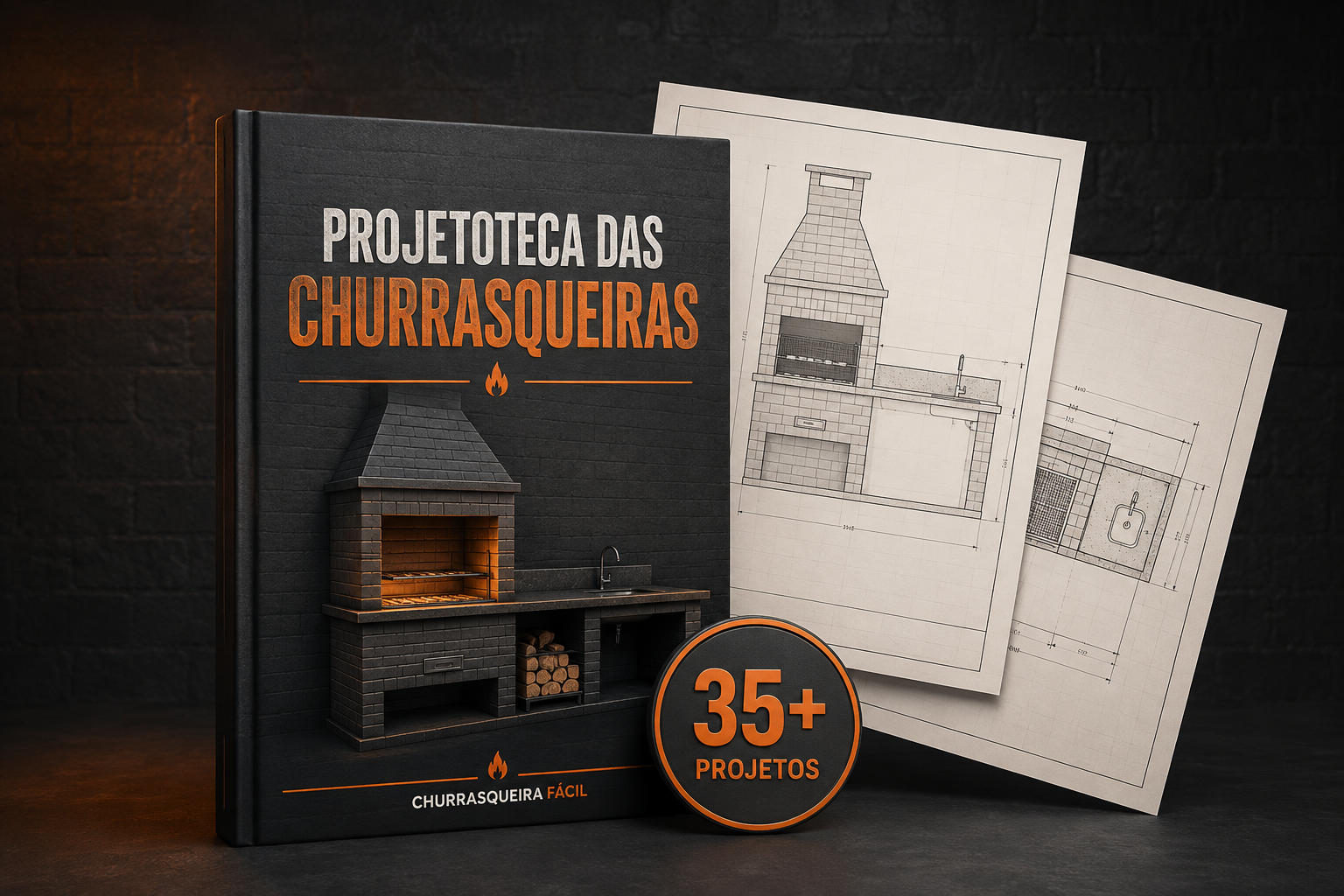 Mockup da Projetoteca das Churrasqueiras com projetos técnicos